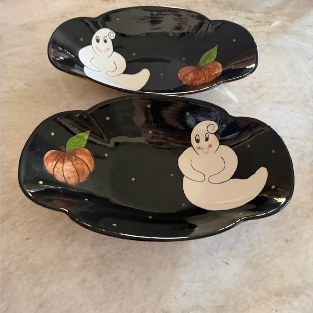 Set of two ceramic Halloween bowls Laurie Gates NWT